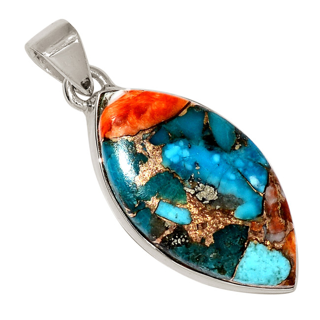 Composite Spiny Oyster & Arizona Turquoise 925 Silver Pendant Jewelry ALLP-26217