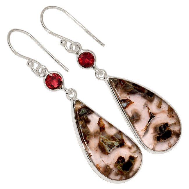 Natural Tube Agate - Turkish & Garnet 925 Silver Earrings Jewelry ALLE-17032