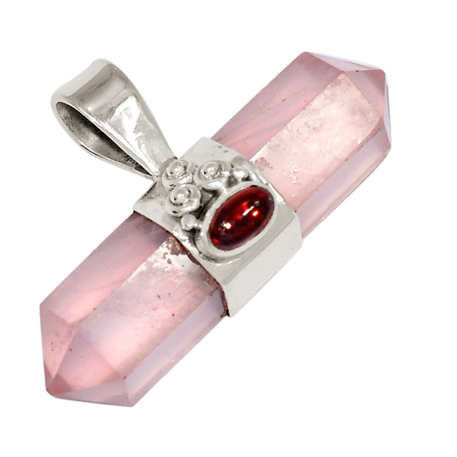 Natural Rose Quartz - Madagascar & Garnet 925 Silver Pendant Jewelry ALLP-26258