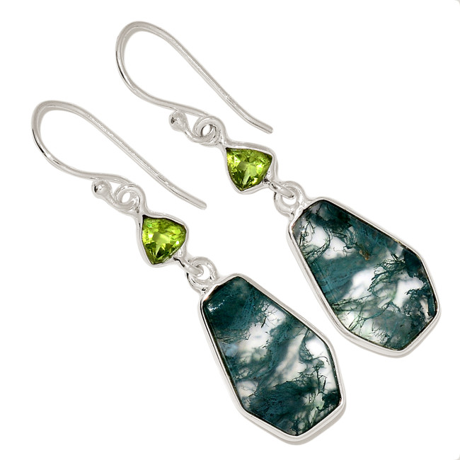 Natural Moss Agate & Peridot 925 Sterling Silver Earrings Jewelry ALLE-17058