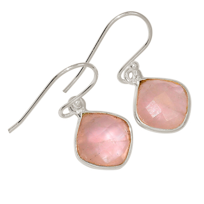 Natural Faceted Rose Quartz - Madagascar 925 Silver Earrings Jewelry ALLE-17014