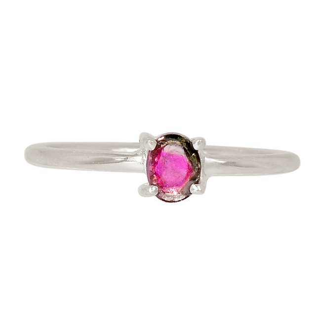 Natural Watermelon Tourmaline Slice 925 Silver Ring Jewelry s.7.5 ALLR-26767