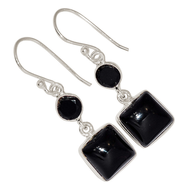 Black Onyx - Brazil & Faceted Black Onyx 925 Silver Earrings Jewelry ALLE-16921