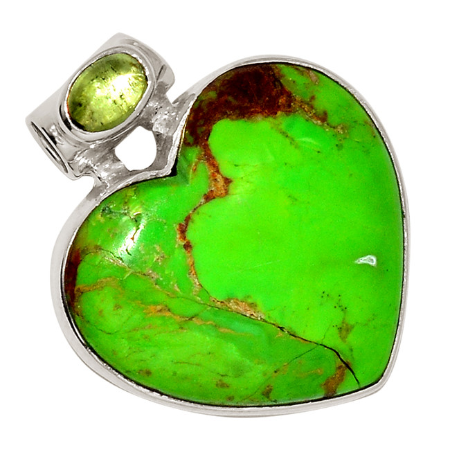 Heart - Composite Green Mohave Turquoise & Peridot 925 Silver Pendant ALLP-26065
