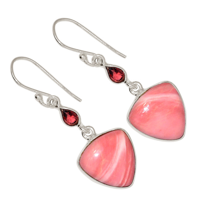 Natural Australian Pink Opal & Garnet 925 Silver Earrings Jewelry ALLE-17084