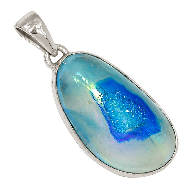 Treated Marine Blue Aura Druzy 925 Sterling Silver Pendant Jewelry ALLP-25566