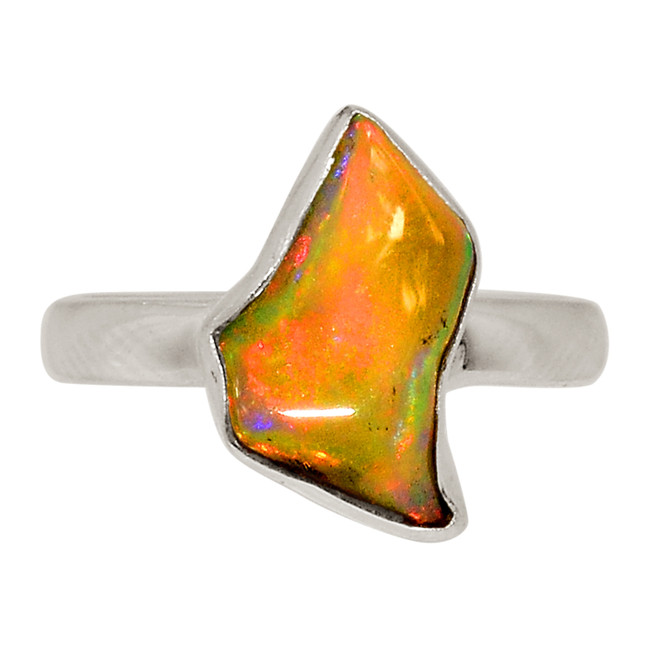 Natural Ethiopian Opal Polish Rough 925 Silver Ring Jewelry s.6 ALLR-28049