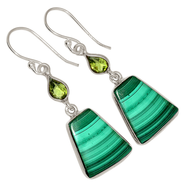 Natural Malachite - Congo & Peridot 925 Silver Earrings Jewelry ALLE-17213