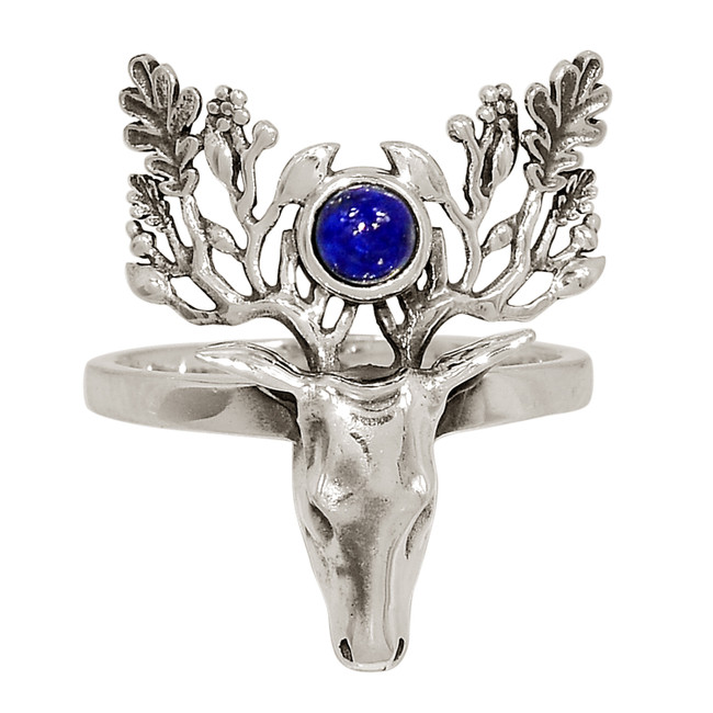 Deer Face - Natural Lapis Lazuli - Afghanistan 925 Silver Ring s.8 ALLR-27985