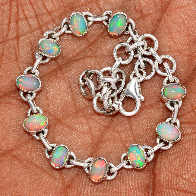 Natural Ethiopian Opal 925 Sterling Silver Bracelet Jewelry SB17405