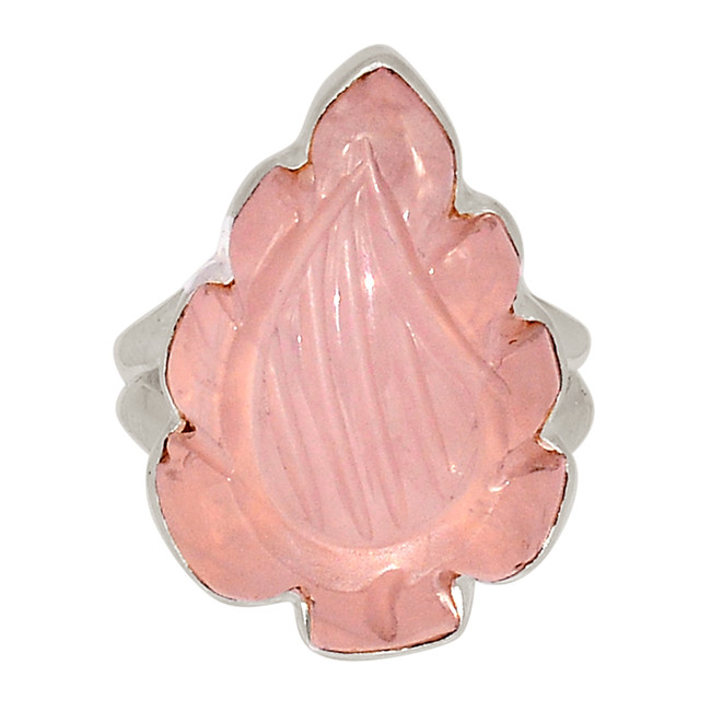 Natural Carving Rose Quartz - Madagascar 925 Silver Ring Jewelry s.6 ALLR-28245