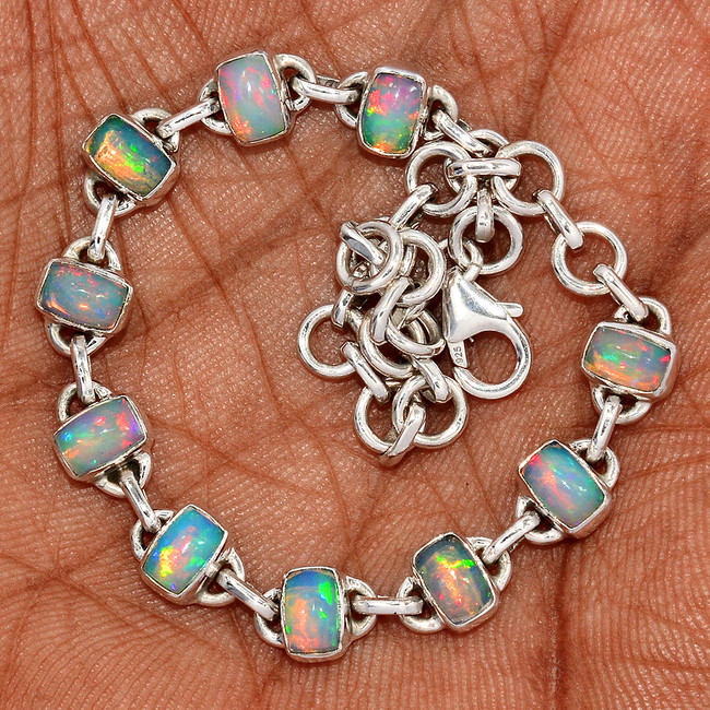 Natural Ethiopian Opal 925 Sterling Silver Bracelet Jewelry SB17404