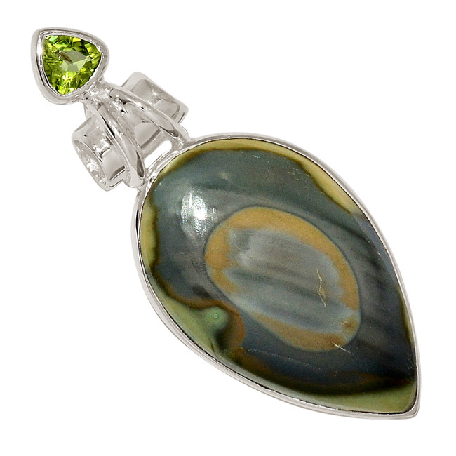 Natural Royal Imperial Jasper & Peridot 925 Silver Pendant Jewelry ALLP-26862