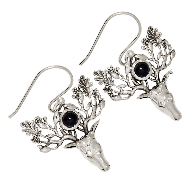Deer Face - Black Onyx - Brazil 925 Sterling Silver Earrings Jewelry ALLE-17276