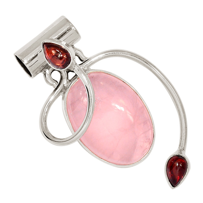 Natural Rose Quartz & Garnet 925 Sterling Silver Pendant Jewelry ALLP-26435