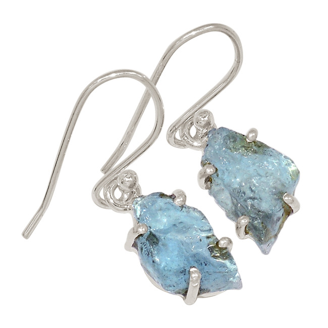Natural Aquamarine Rough - Brazil 925 Silver Earrings Jewelry ALLE-17433