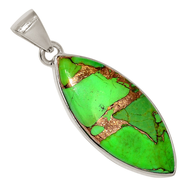 Composite Copper Green Turquoise 925 Sterling Silver Pendant Jewelry ALLP-26899