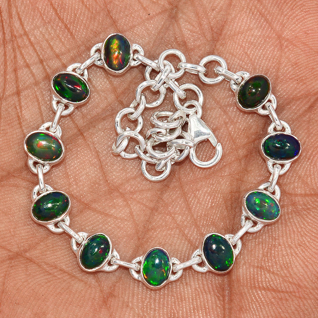 Natural Chalama Black Opal 925 Sterling Silver Bracelet Jewelry SB17393