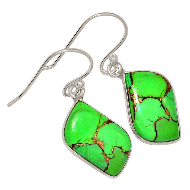 Composite Copper Green Turquoise 925 Sterling Silver Earrings Jewelry ALLE-17374