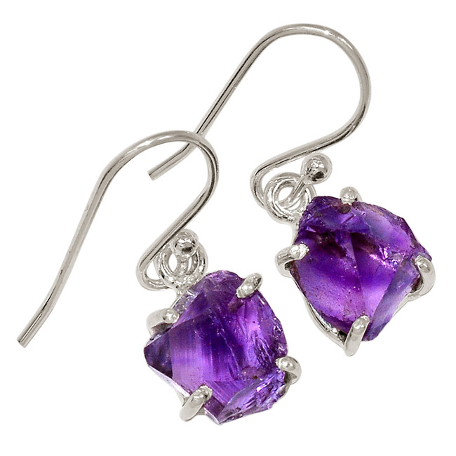Natural Amethyst Rough - African 925 Sterling Silver Earrings Jewelry ALLE-17446