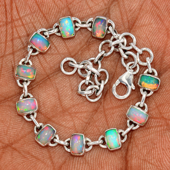Natural Ethiopian Opal 925 Sterling Silver Bracelet Jewelry SB17407