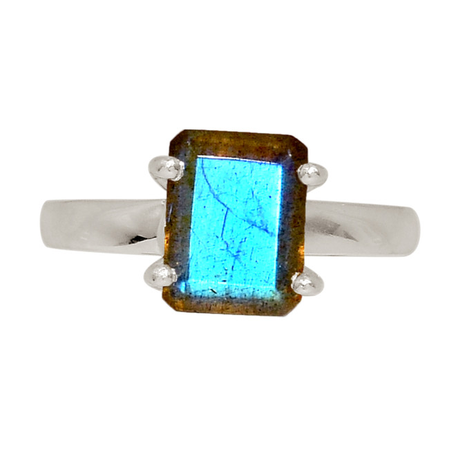 Natural Faceted Labradorite - Madagascar 925 Silver Ring Jewelry s.7 ALLR-27618