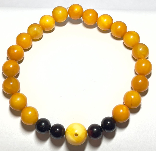 9mm Authentic Baltic Egg Yolk & Cherry Amber Beads Bracelet JY3774