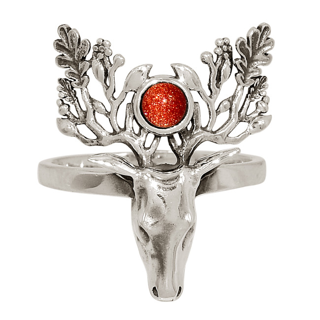 Deer Face - Synthetic Brown Sun Star 925 Silver Ring Jewelry s.8 ALLR-27986