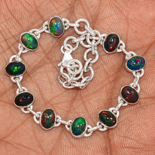 Natural Chalama Black Opal 925 Sterling Silver Bracelet Jewelry SB17394