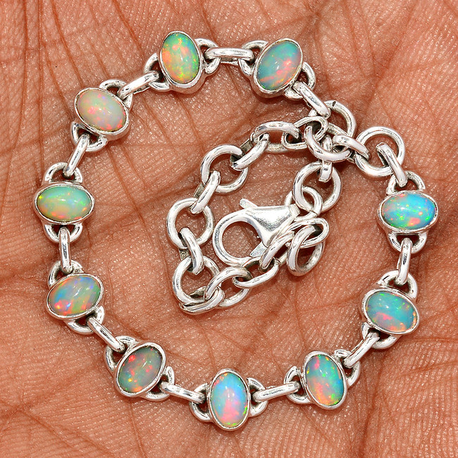 Natural Ethiopian Opal 925 Sterling Silver Bracelet Jewelry SB17406