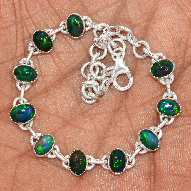Natural Chalama Black Opal 925 Sterling Silver Bracelet Jewelry SB17391