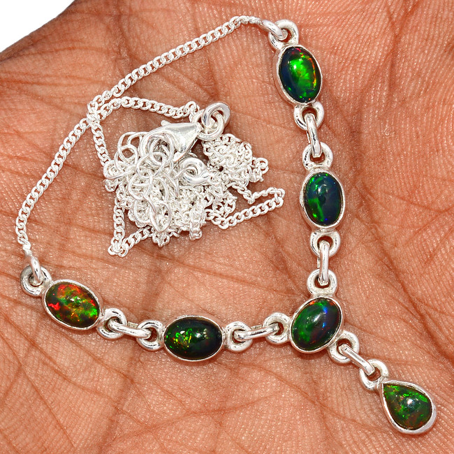 Natural Chalama Black Opal 925 Sterling Silver Necklace Jewelry SN18970