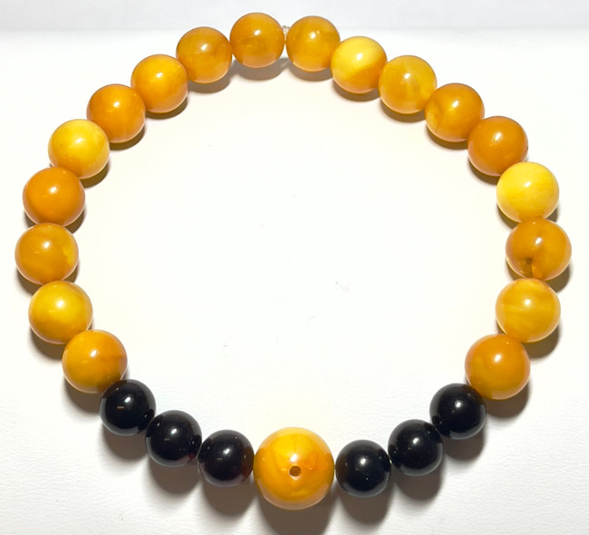 9mm Authentic Baltic Egg Yolk & Cherry Amber Beads Bracelet JY3773