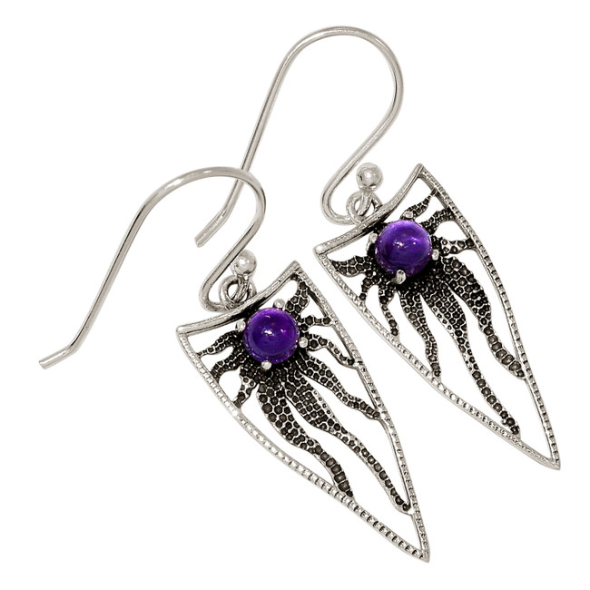 Octopus - Natural Amethyst - African 925 Silver Earrings Jewelry ALLE-17336