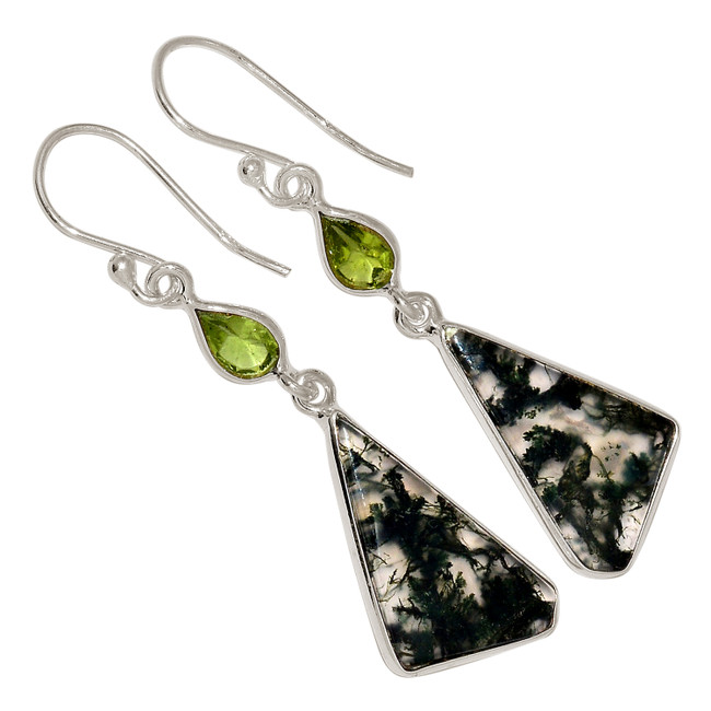 Natural Moss Agate & Peridot 925 Sterling Silver Earrings Jewelry ALLE-17429