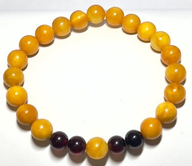 9mm Authentic Baltic Egg Yolk & Cherry Amber Beads Bracelet JY3772