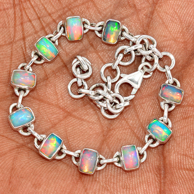 Natural Ethiopian Opal 925 Sterling Silver Bracelet Jewelry SB17399