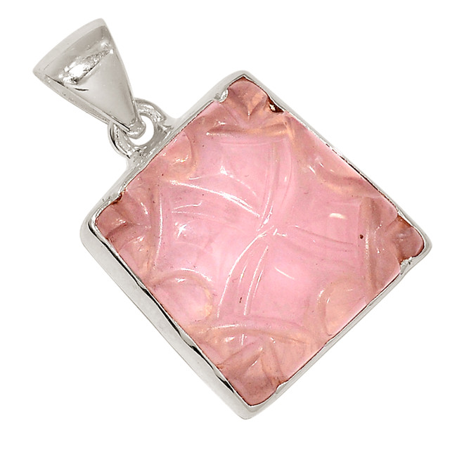 Natural Carved Rose Quartz 925 Sterling Silver Pendant Jewelry ALLP-26652