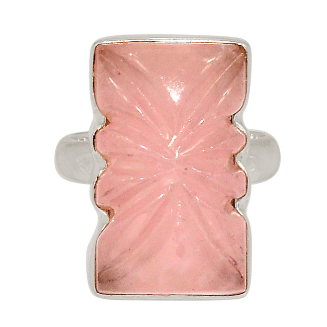 Natural Carving Rose Quartz - Madagascar 925 Silver Ring Jewelry s.5 ALLR-28247