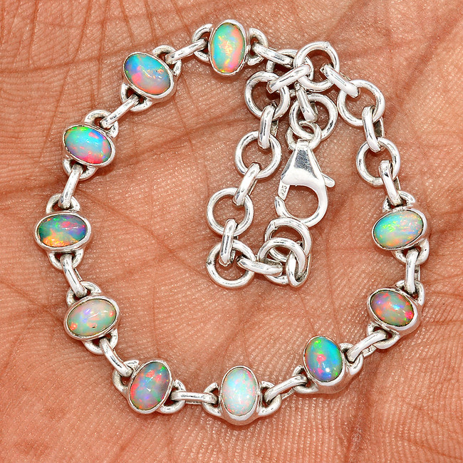 Natural Ethiopian Opal 925 Sterling Silver Bracelet Jewelry SB17400