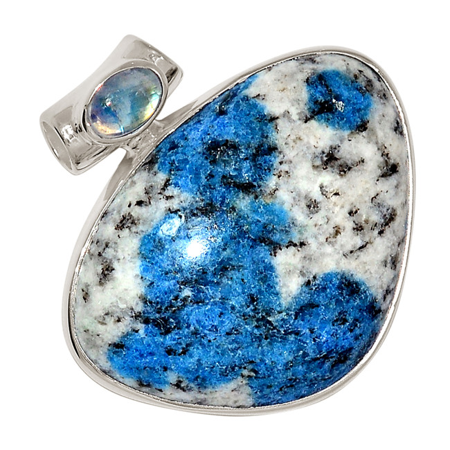 Natural K2 Blue Azurite In Quartz & Moonstone 925 Silver Pendant ALLP-26865