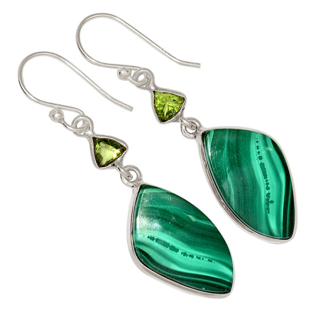 Natural Malachite - Congo & Peridot 925 Silver Earrings Jewelry ALLE-17214