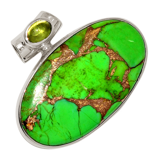 Composite Copper Green Turquoise & Peridot 925 Silver Pendant Jewelry ALLP-26896