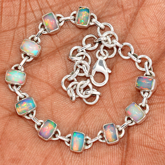 Natural Ethiopian Opal 925 Sterling Silver Bracelet Jewelry SB17401