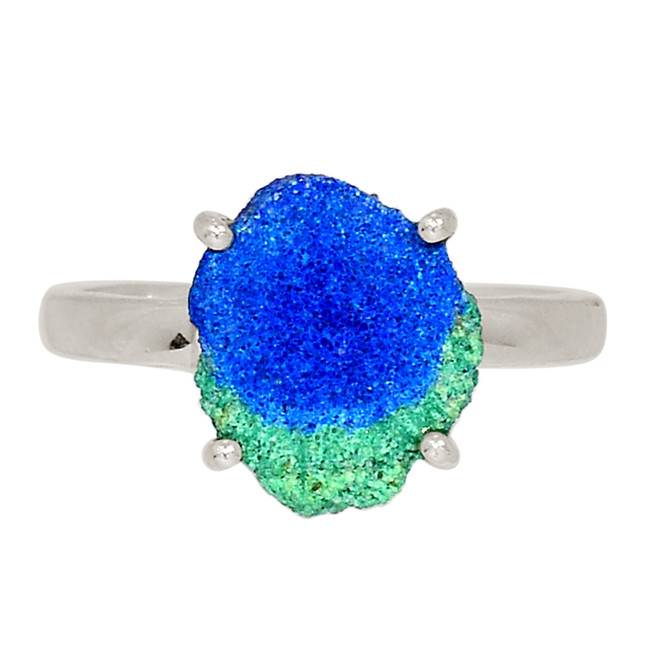 Natural Utah Azurite & Malachite Stalactite 925 Silver Ring s.8 ALLR-28416