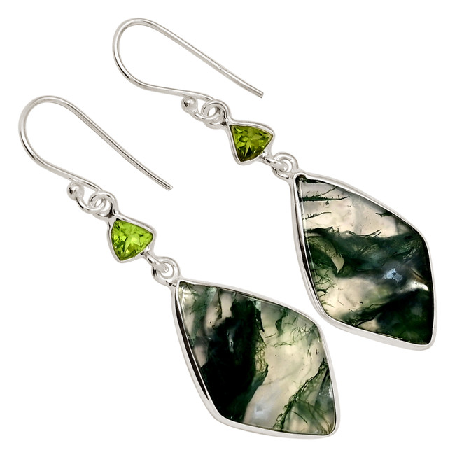 Natural Moss Agate - India & Peridot 925 Silver Earrings Jewelry ALLE-18014