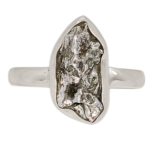 Natural Meteorite Campo Del Cielo - Argentina 925 Silver Ring s.8 ALLR-28532