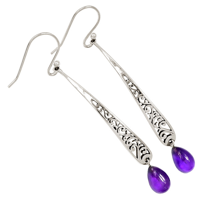 Natural Amethyst - African 925 Sterling Silver Earrings Jewelry ALLE-17886