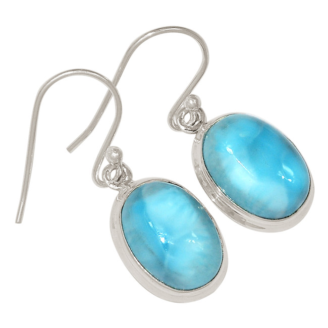 Natural Genuine Larimar - Dominican Republic 925 Silver Earrings ALLE-18078