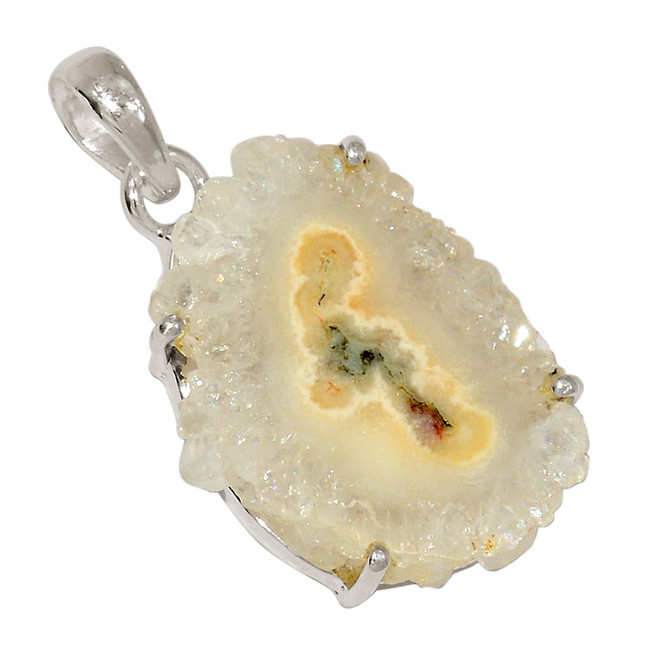 Natural Quartz Stalactite Slice 925 Sterling Silver Pendant Jewelry ALLP-27075